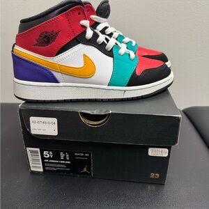 Jordan Air 1 Mid GS in White, Red, and Black